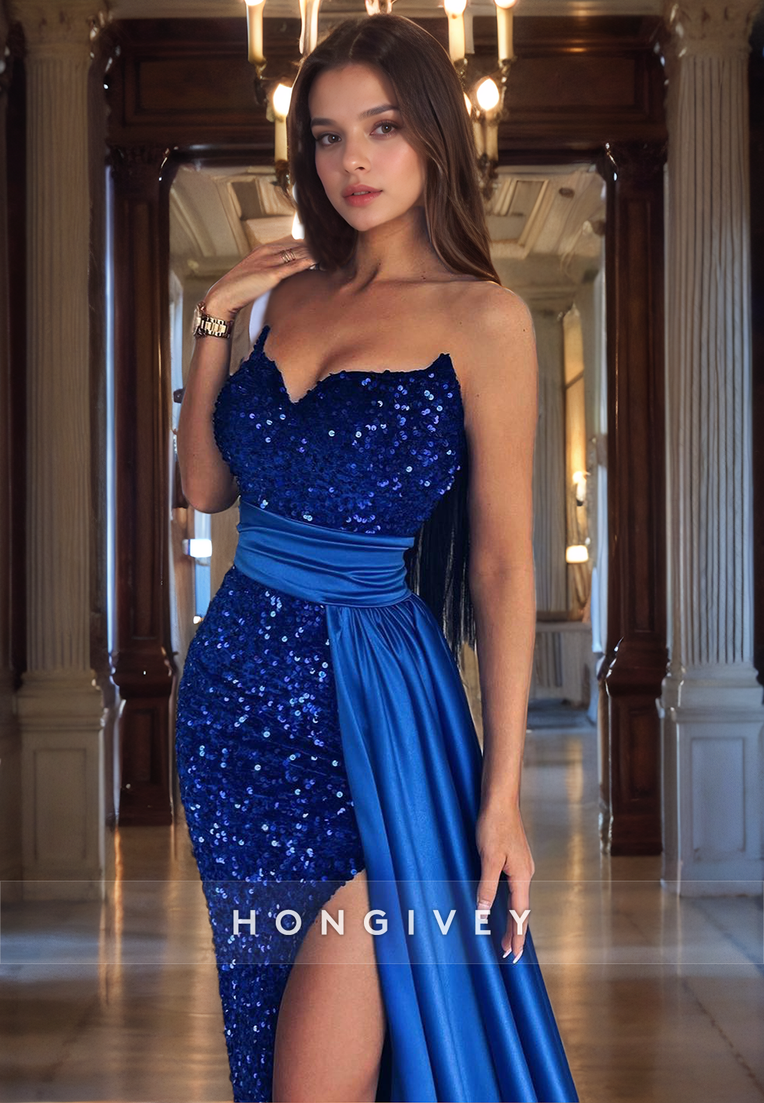 Trumpet/Mermaid Sweetheart Sequin Prom Dress With High Slit