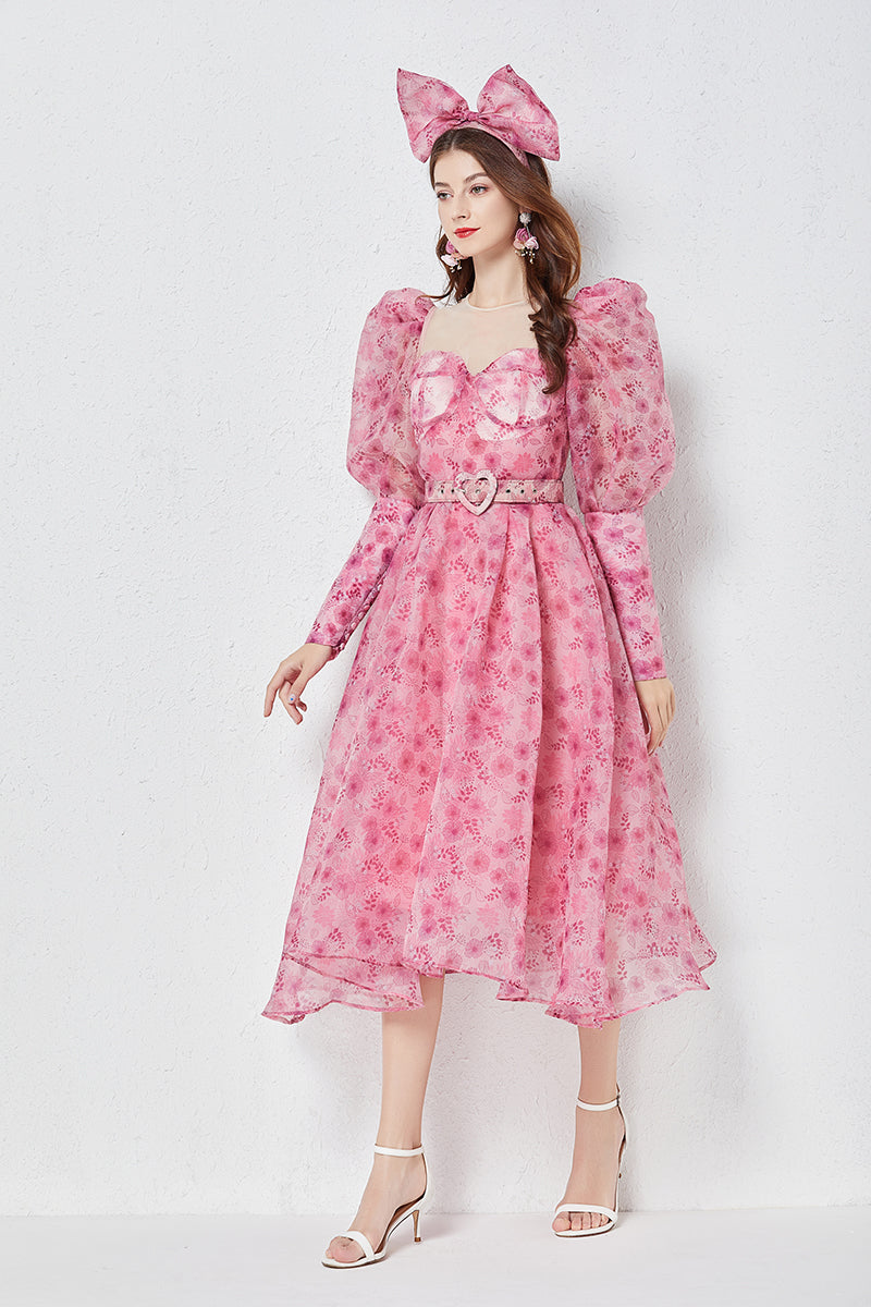 Women Light Luxury Slim Puff Sleeve Bright Silk Yarn Oversized Puff Dress