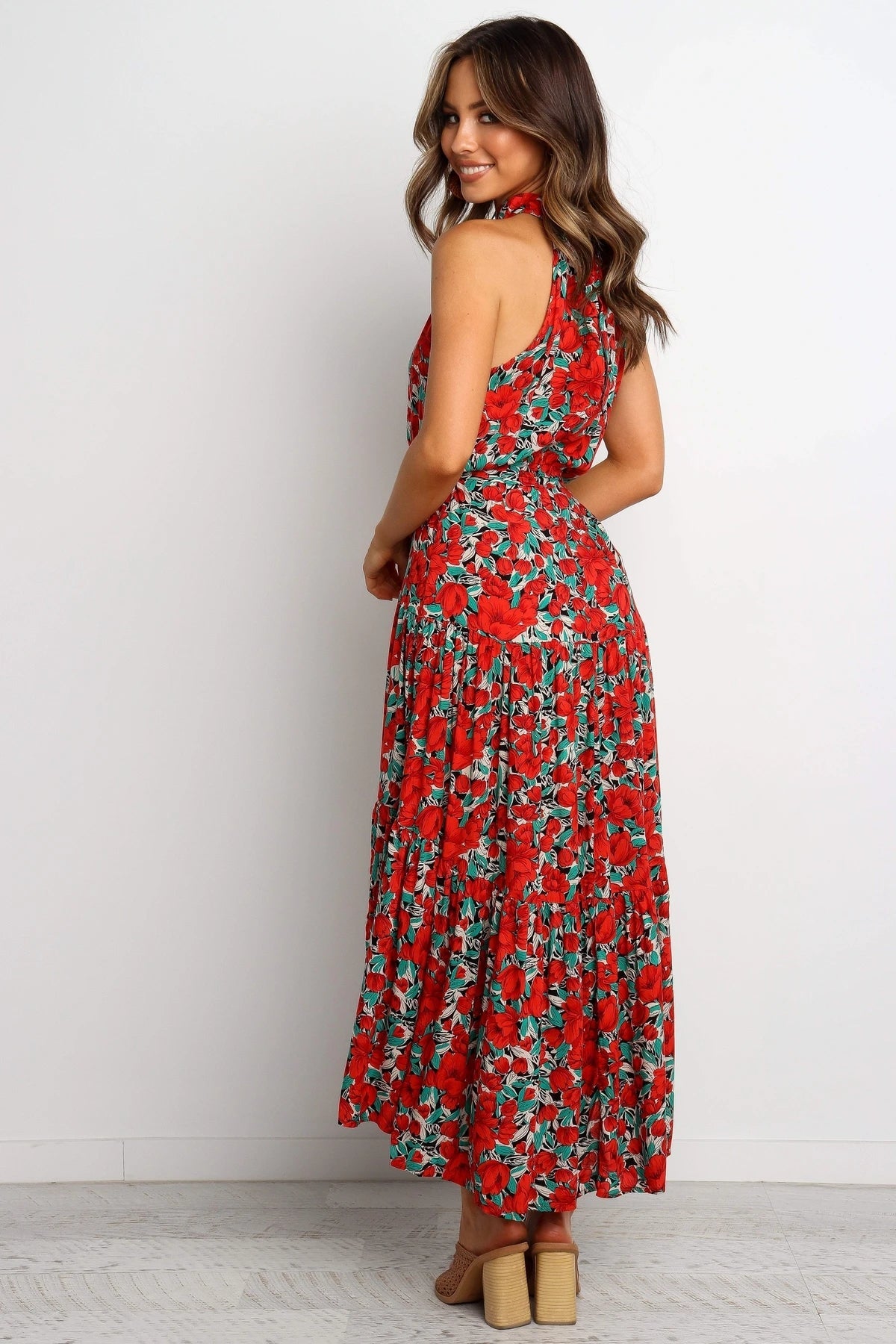 Women Summer Printed Belted Elegant Sleeveless Mixi A Line Dress