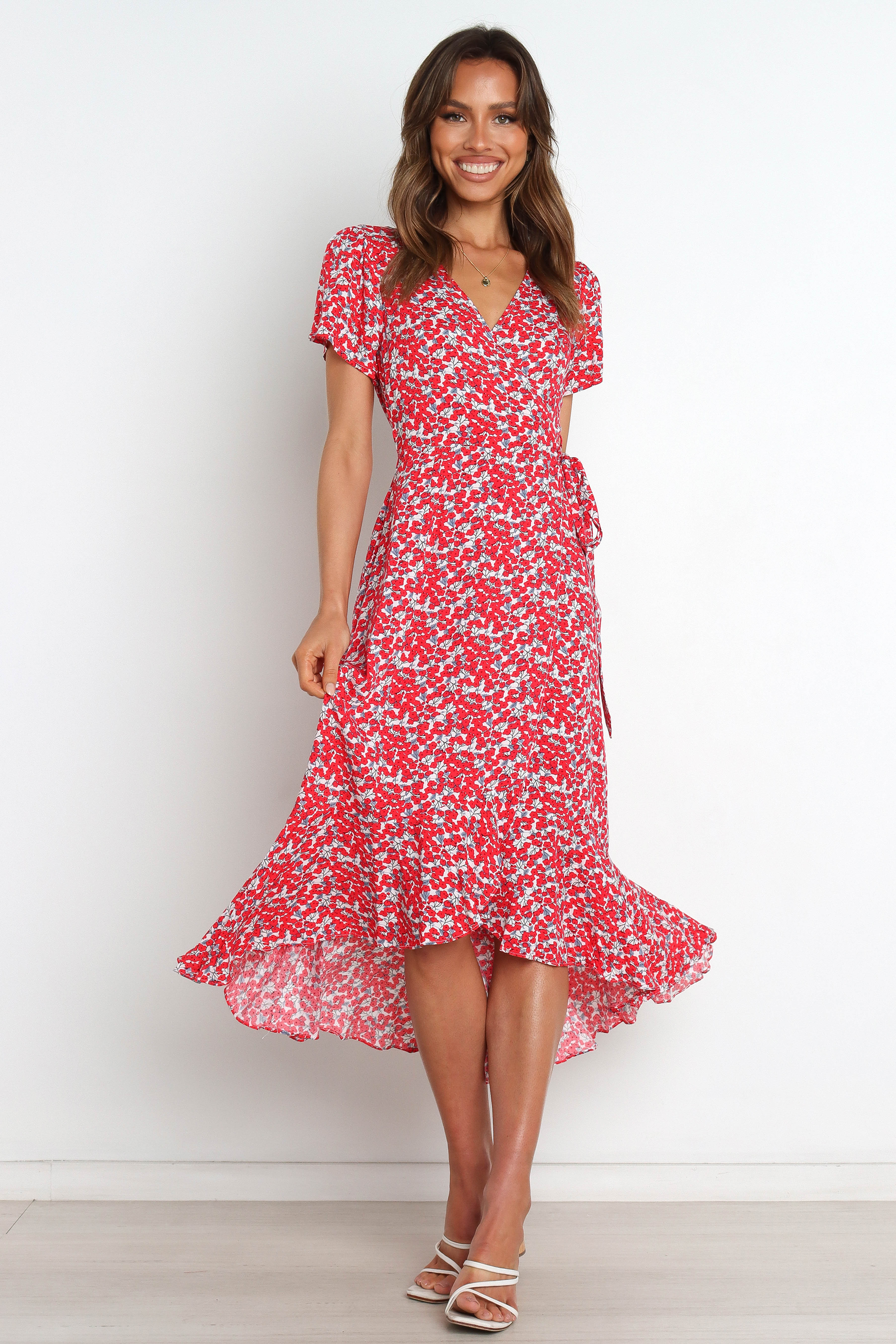 Women Summer Vacition V Neck Midi A Line Dress Red