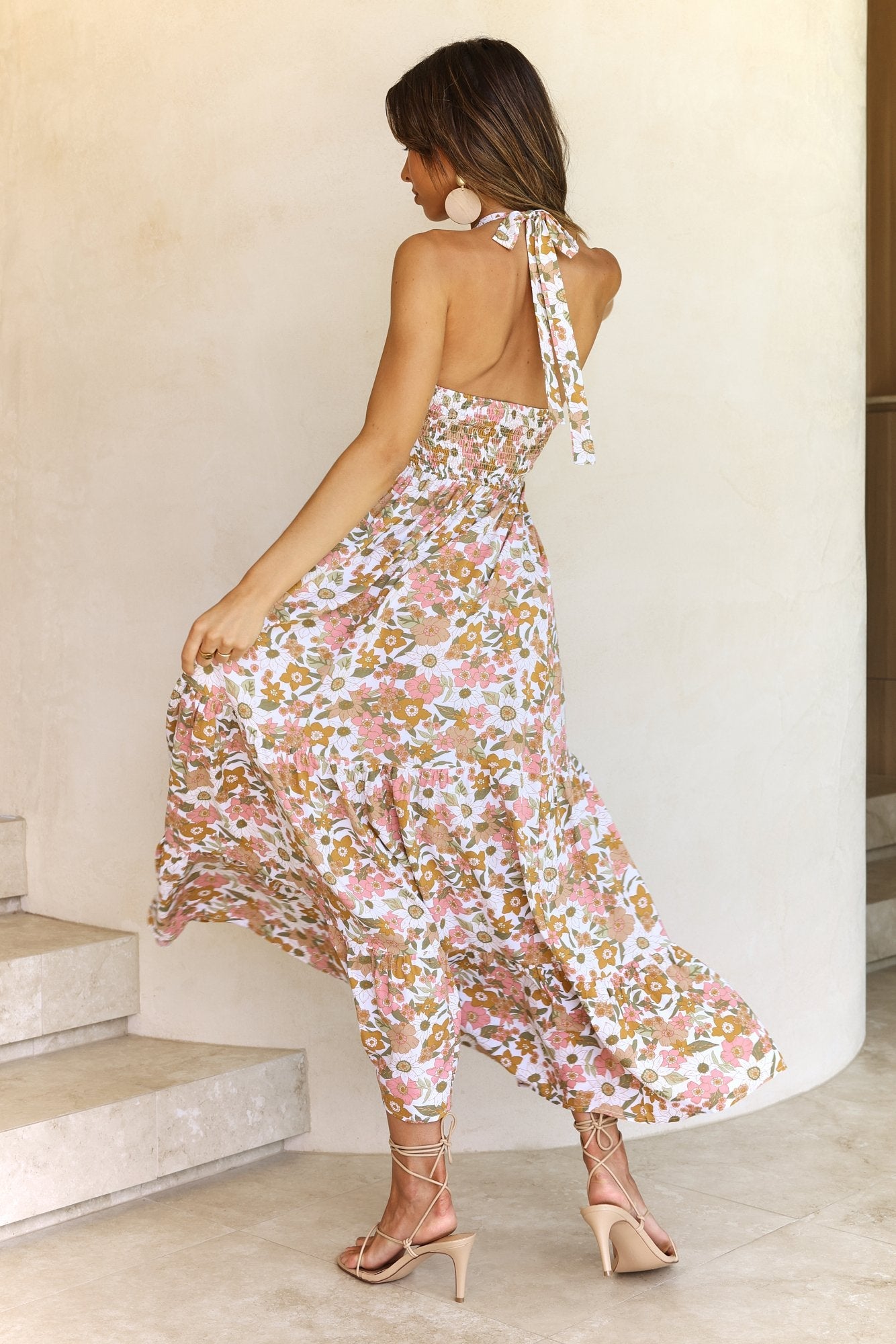 Women Summer Vacation Halter Sleeveless Maxi Cutout A Line Dress