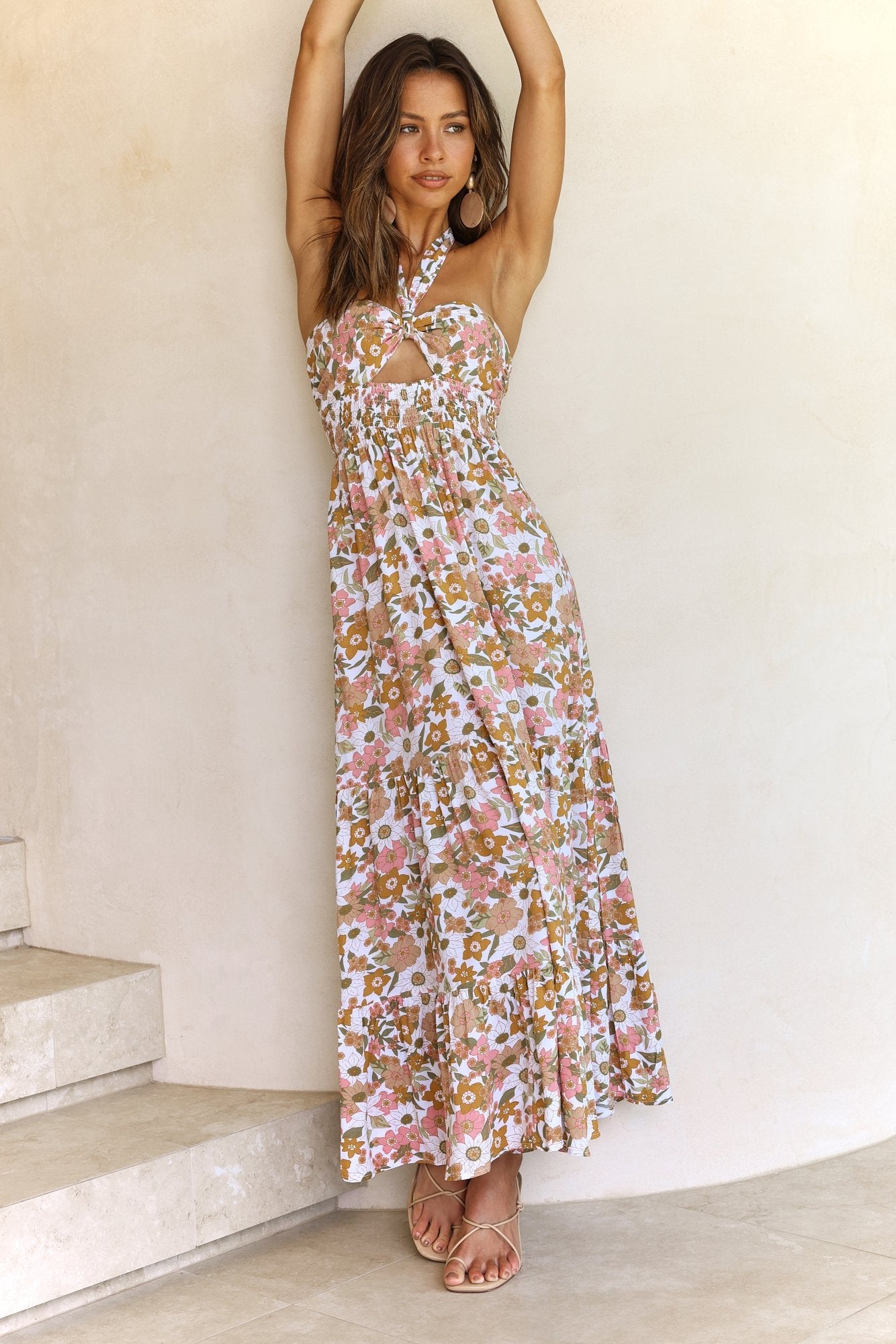 Women Summer Vacation Halter Sleeveless Maxi Cutout A Line Dress