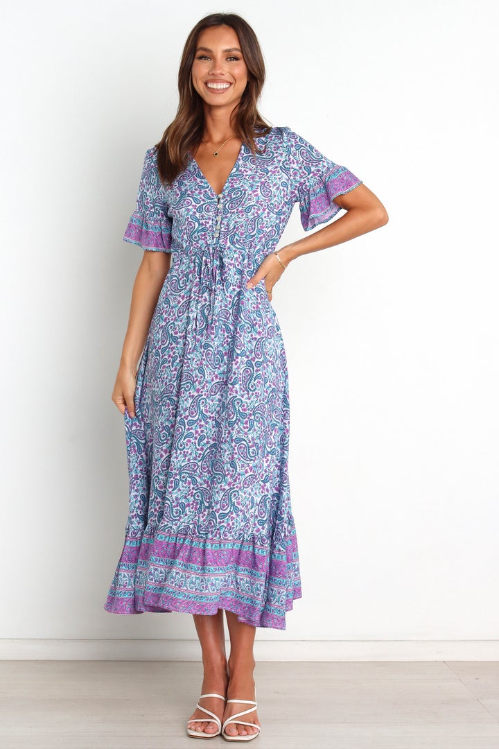 Women Summer Daily V Neck Printed Loose Short A Line Dress