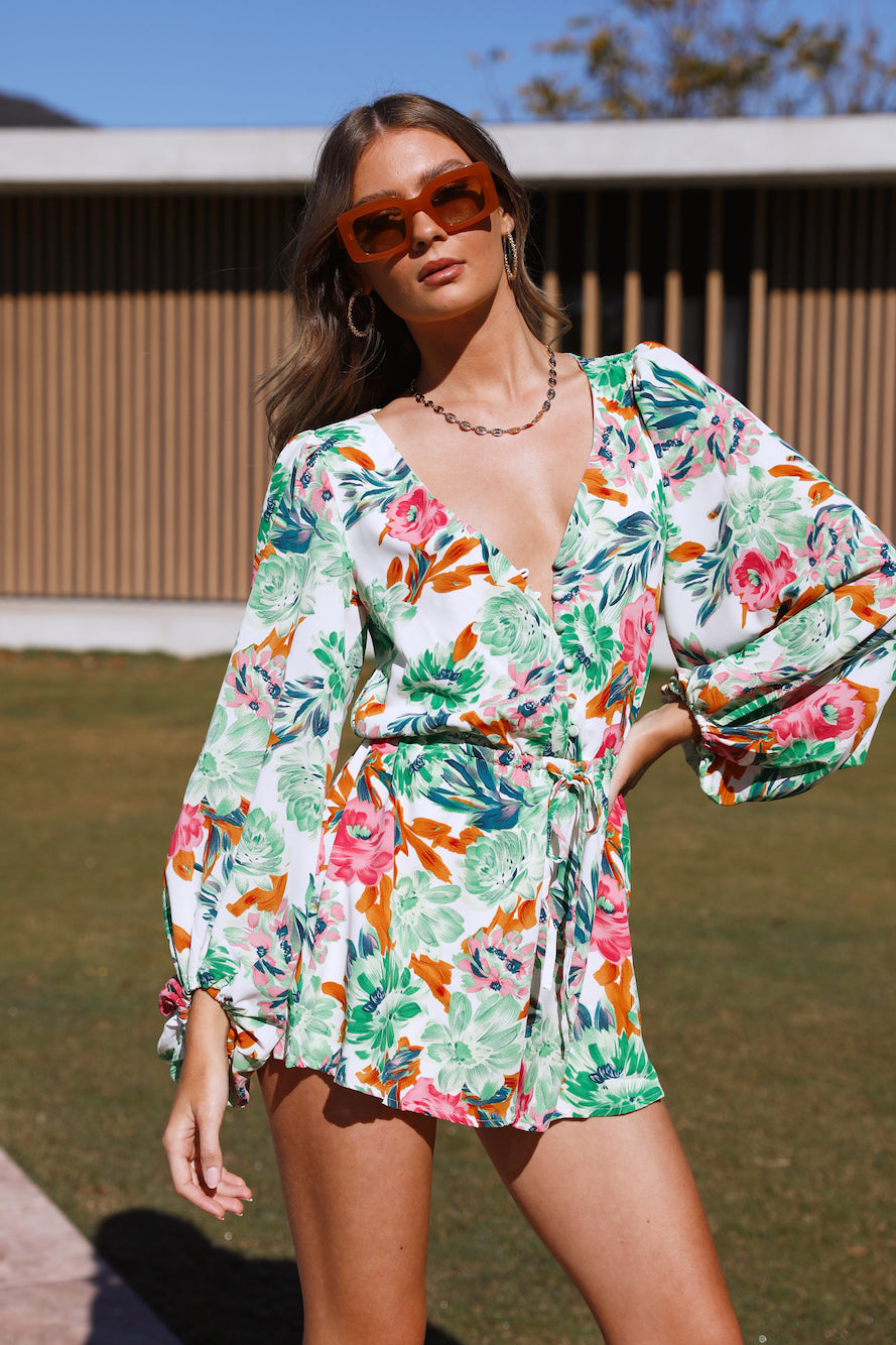 Women Spring Fall Vacation Long Sleeve V Neck Romper