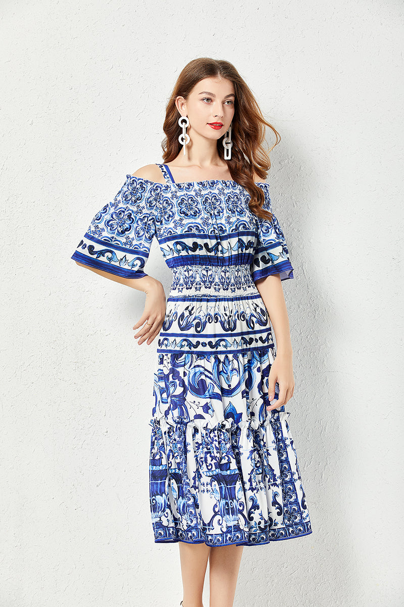 Women Summer Printed A Line Midi Dress