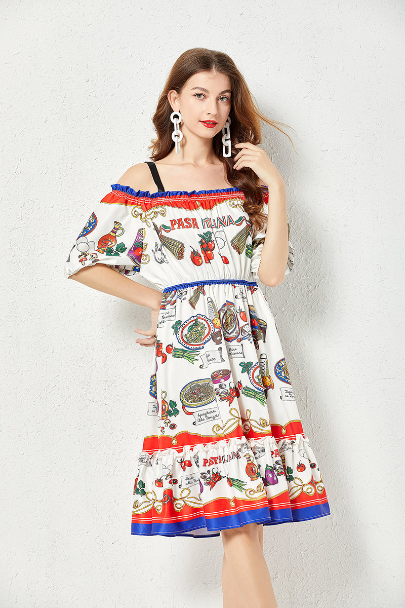 Women Summer Daily Printed A Line Cami Knee Dress