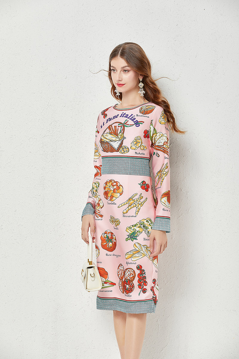 Women Spring Fall Crew Neck Printed Cami A Line Knee Dress