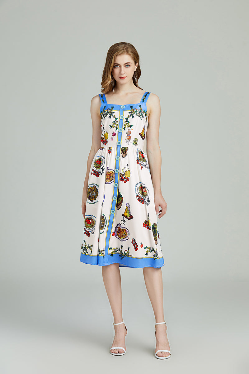 Women Summer Printed Sleeveless A Line Knee Dress