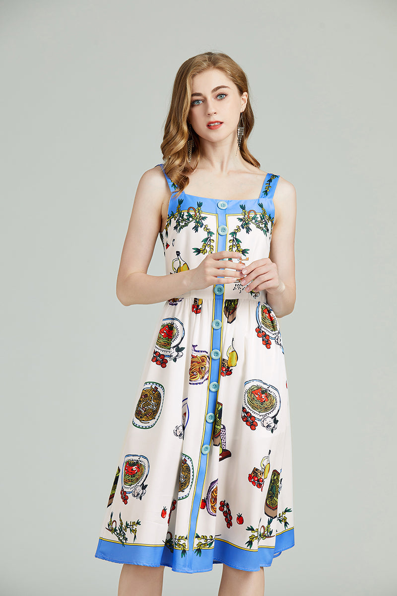 Women Summer Printed Sleeveless A Line Knee Dress