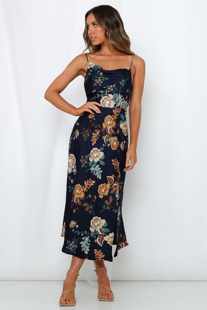 Women Summer Vacation Floral Cami Maxi A Line Dress Blue