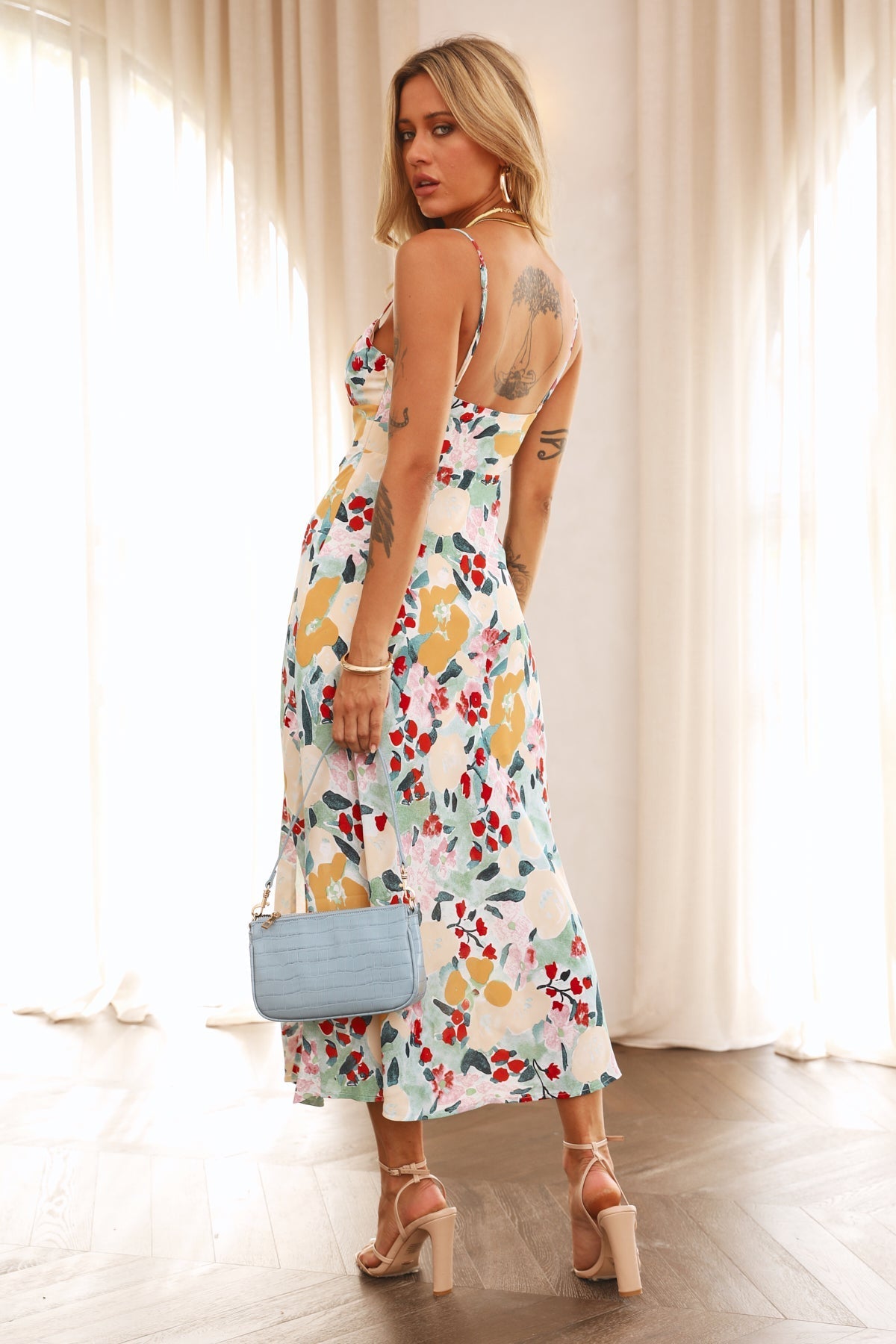 Women Summer Vacation Floral V Neck Cami Maxi High Split A Line Dress