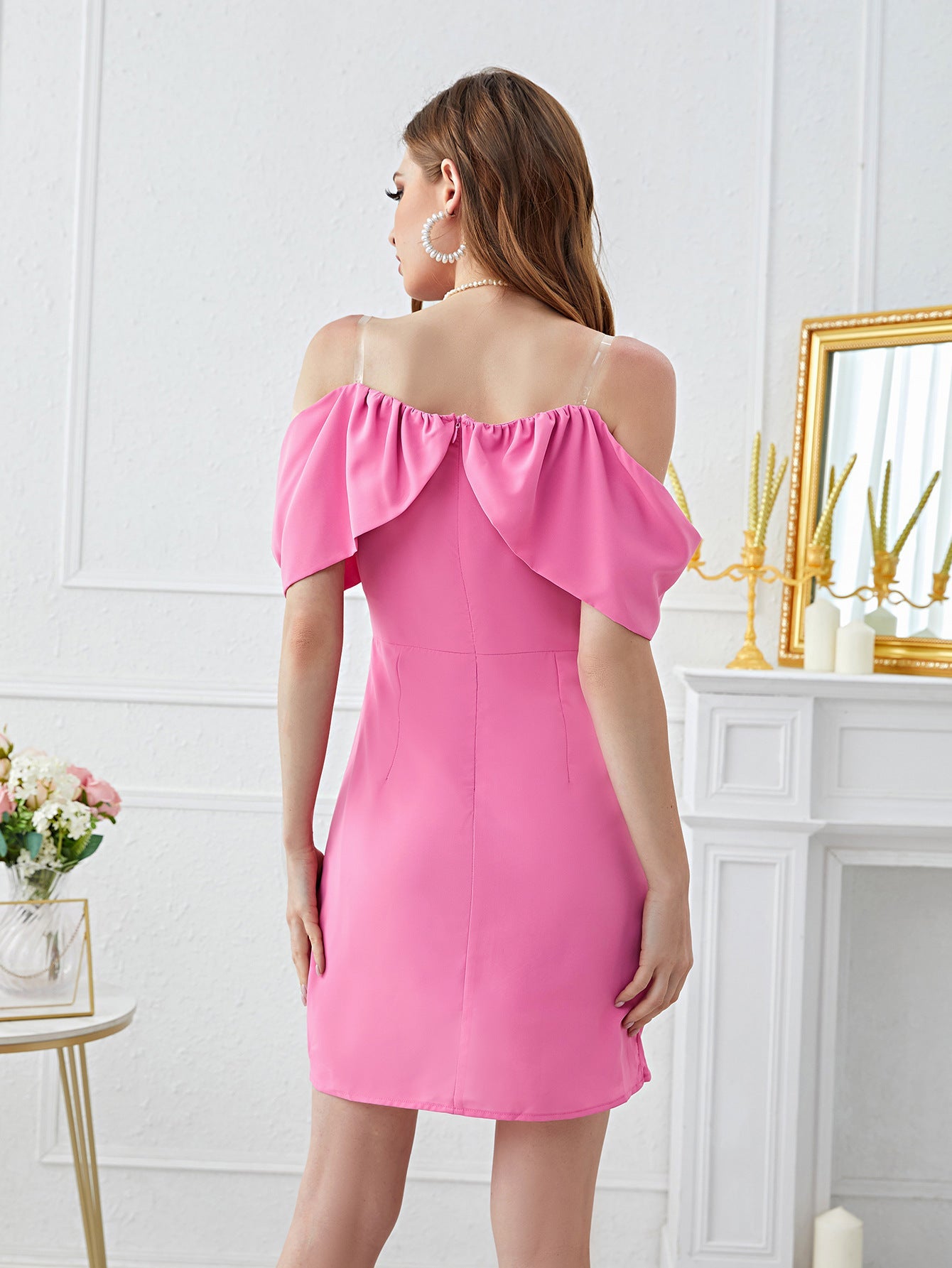 Women Clothing Spring Summer Sexy Solid Color Off the Neck Dress