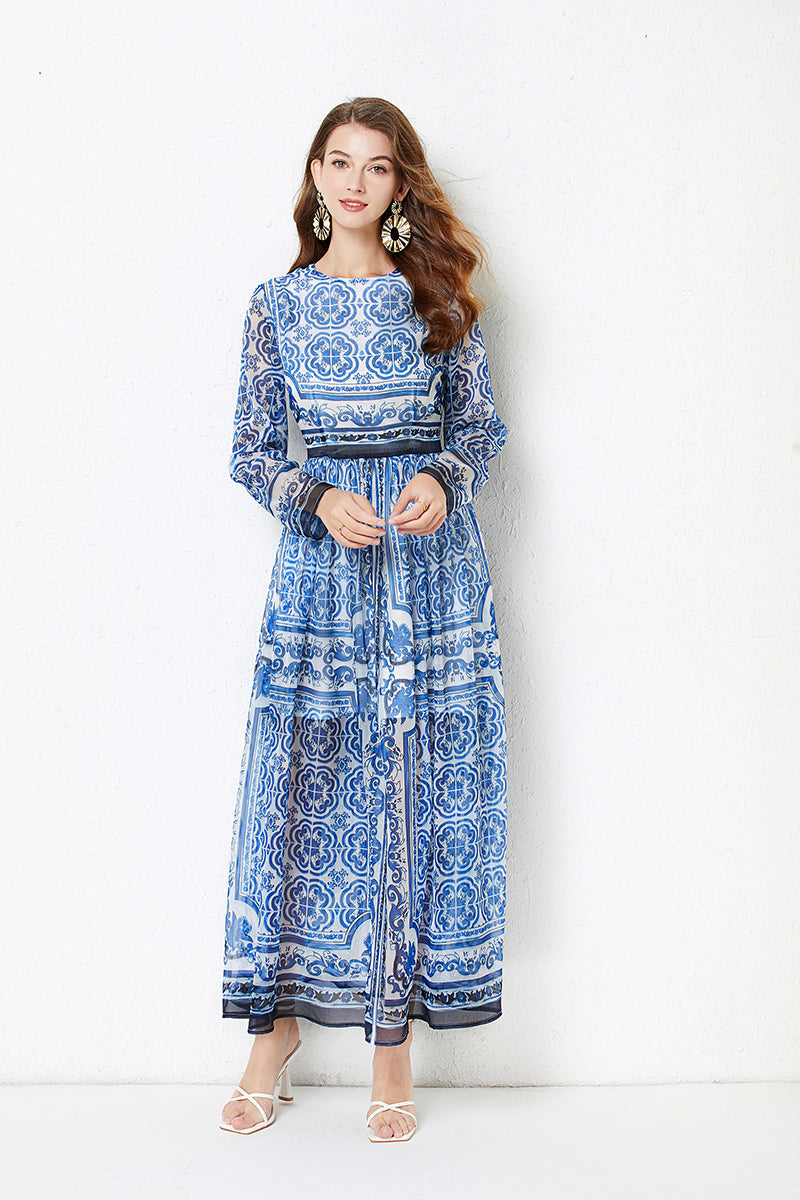 Women Summer Elegant Daily Long Sleeve A Line Maxi Dress