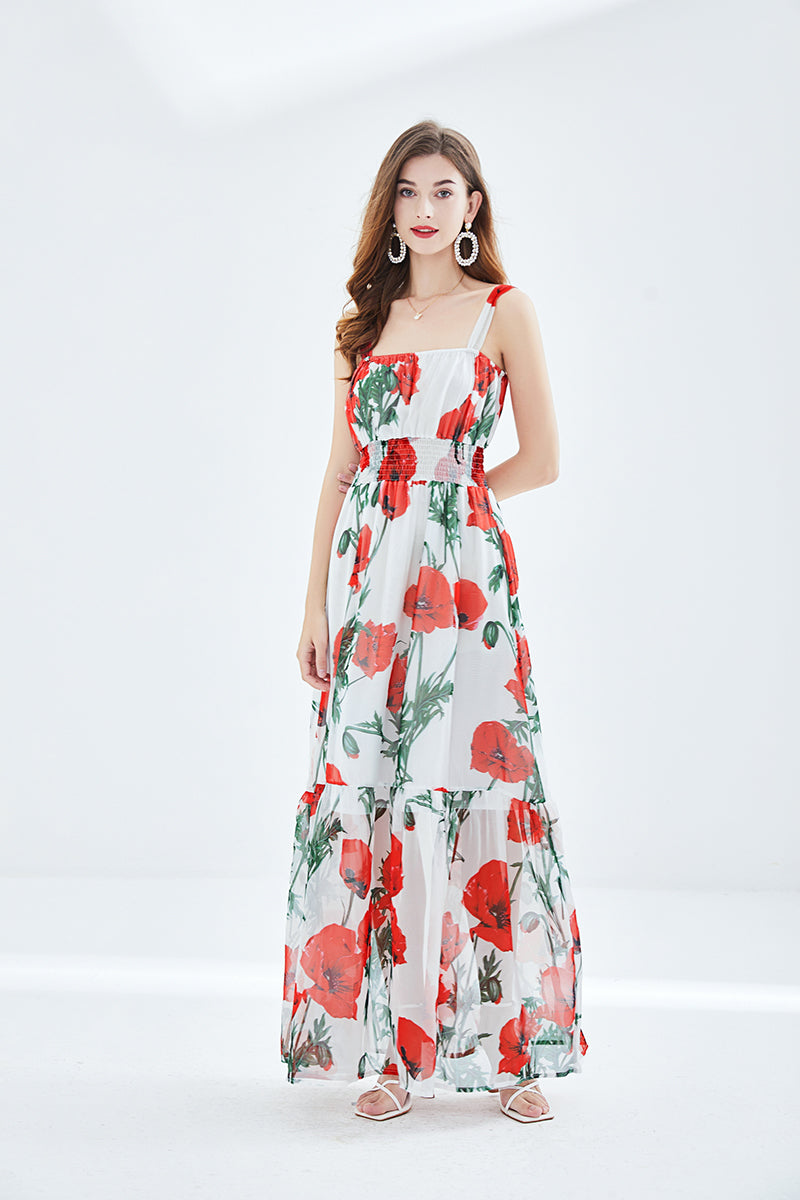 Women Summer Vacation Floral Cami A Line Maxi Dress