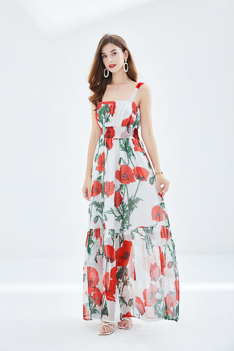 Women Summer Vacation Floral Cami A Line Maxi Dress Multi