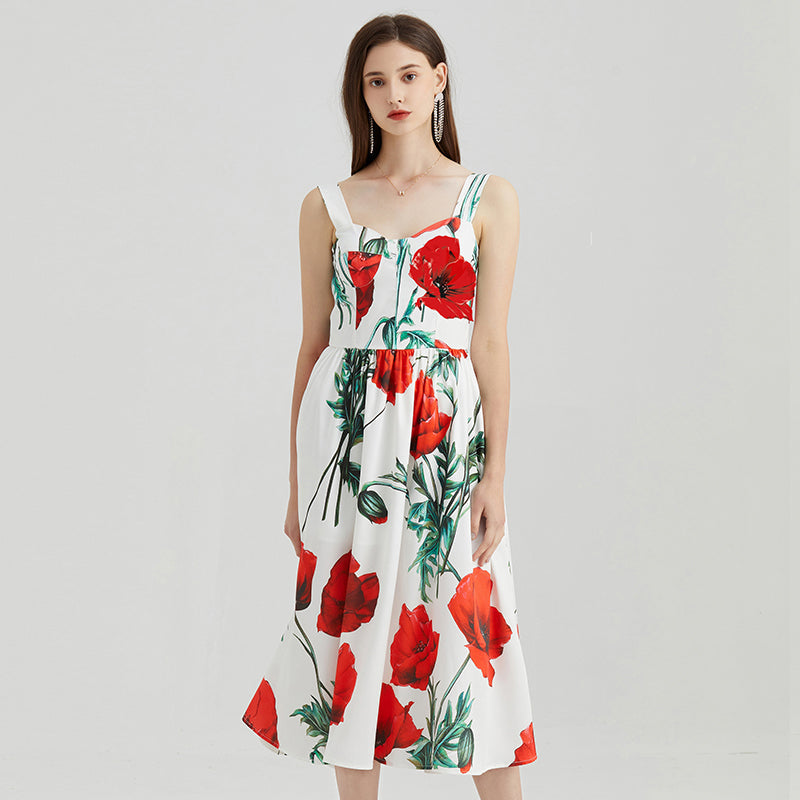 Women Spring and Summer New High Waist Printed Three-Dimensional Strapless Slip Dress