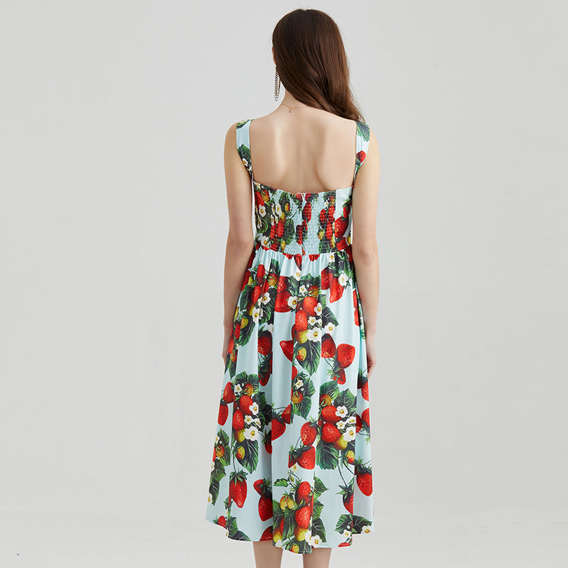 Women Spring and Summer New High Waist Printed Three-Dimensional Strapless Slip Dress