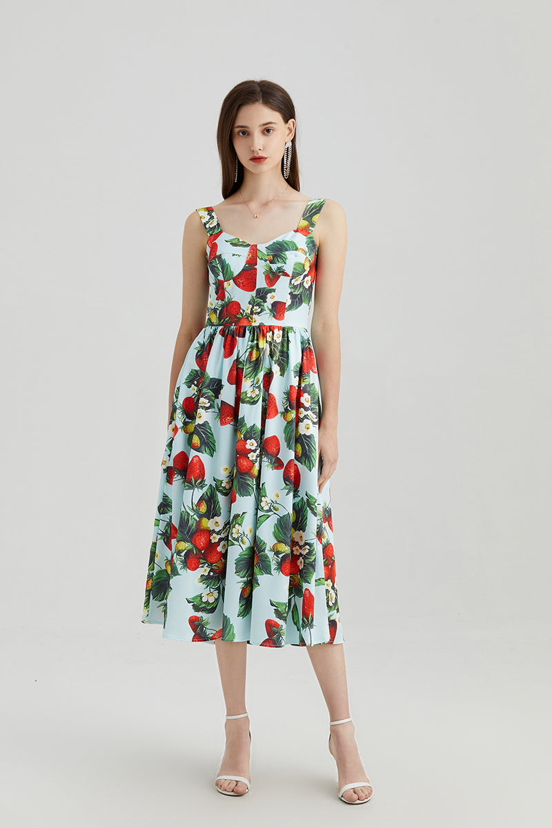 Women Spring and Summer New High Waist Printed Three-Dimensional Strapless Slip Dress Green