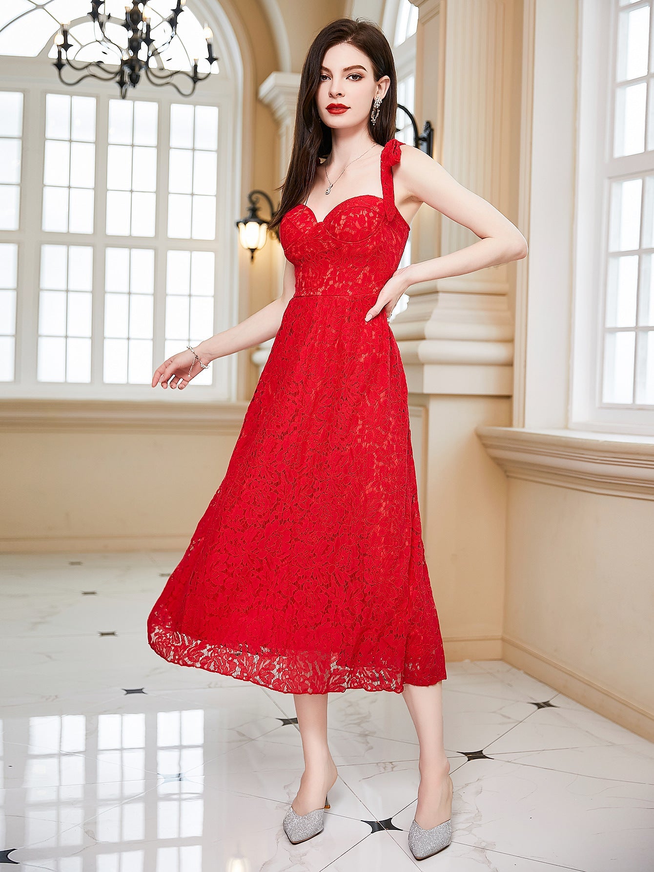 Spring Summer Dress Slim Strap Dress Backless Evening Dress Red