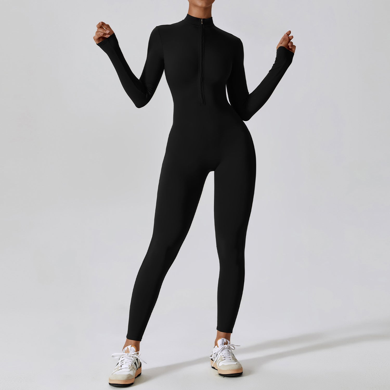 Zipper Nude Feel Long Sleeve Yoga Jumpsuit High Strength Fitness One Piece Tights