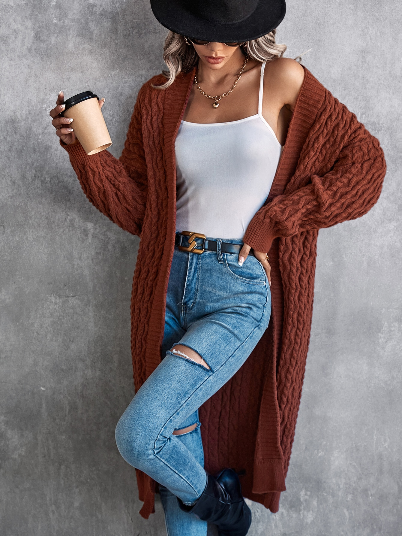 Women Baggy Coat Idle Long Sweater Coat Twist Knitted Cardigan