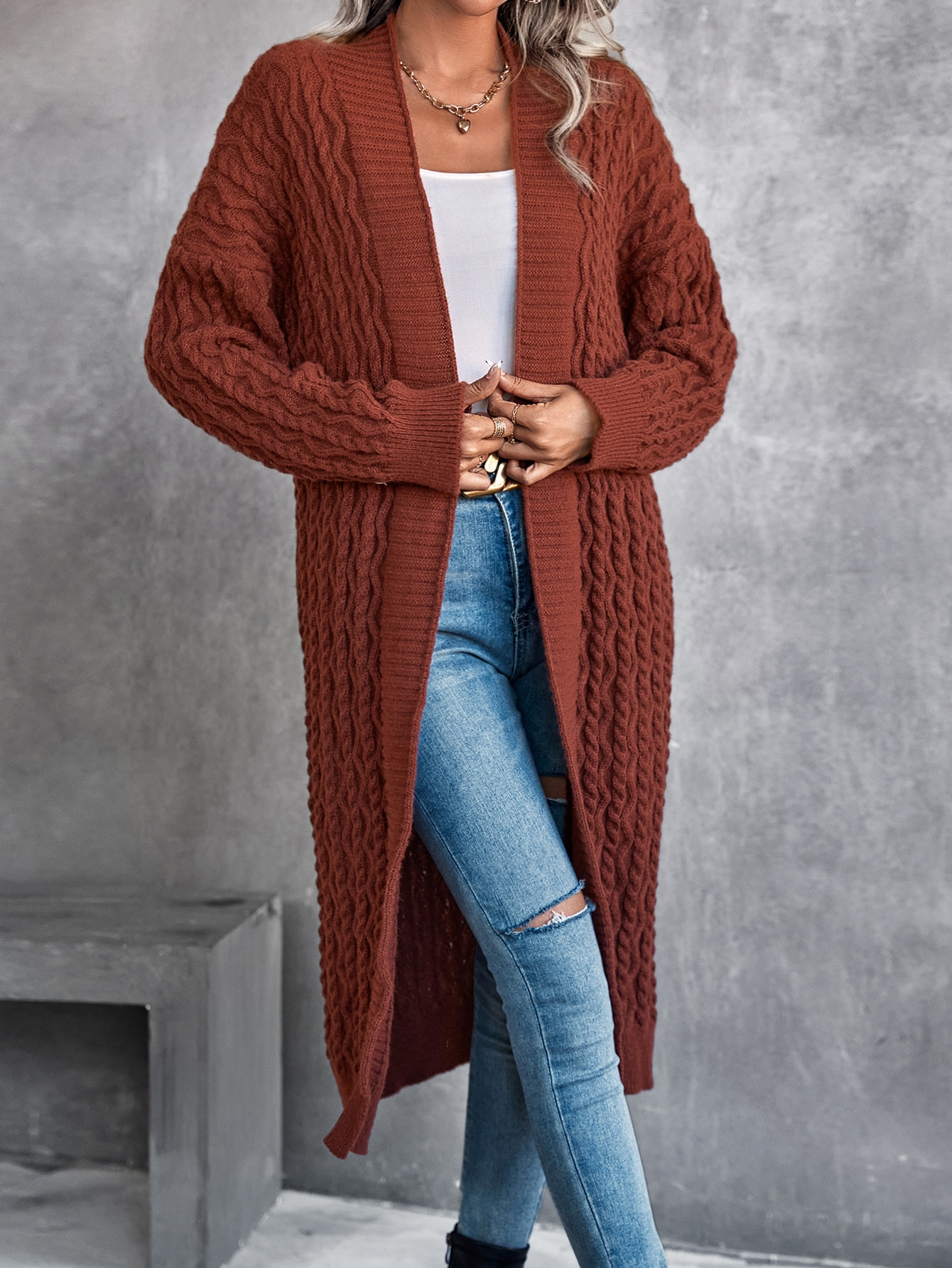 Women Baggy Coat Idle Long Sweater Coat Twist Knitted Cardigan