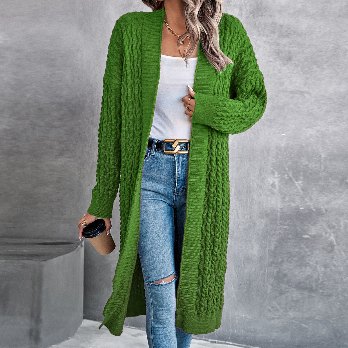 Women Baggy Coat Idle Long Sweater Coat Twist Knitted Cardigan