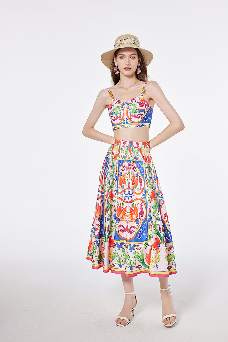 Women Halter Top Strapless High Waist Skirt Two Sets