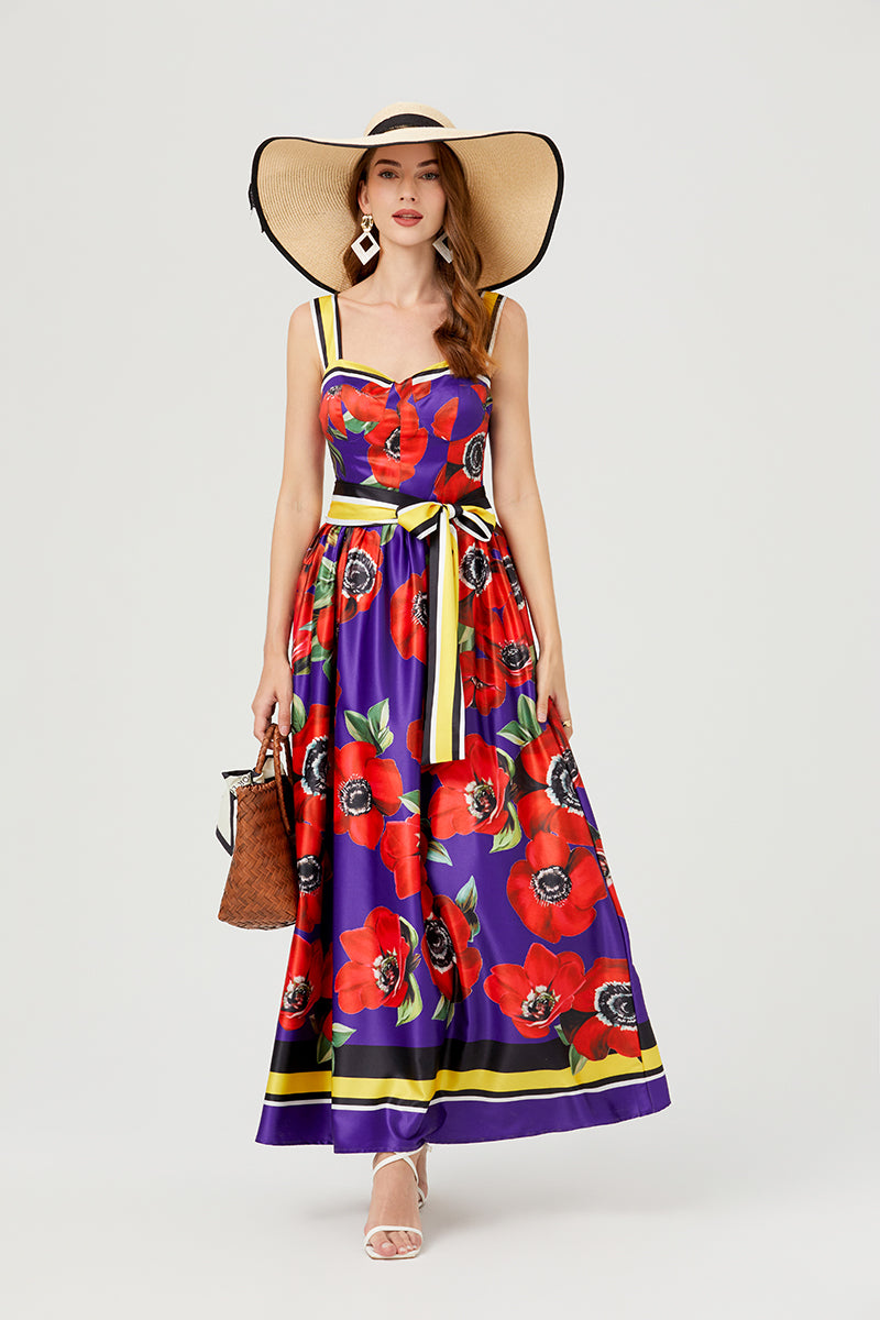 Women Summer Print Halter Dress Swing Maxi Dress