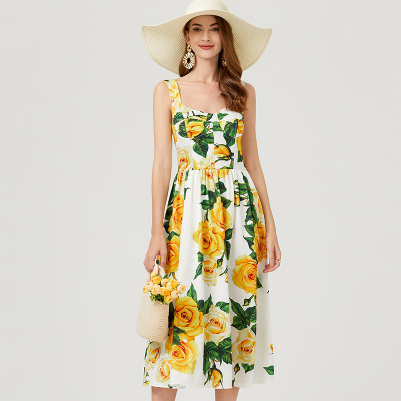 Women Summer Sleeveless Floral A Line Elegant Dress