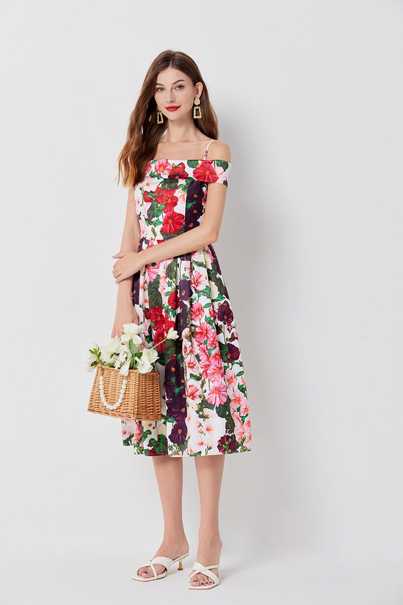 Women Summer Vacation Printed Floral A Line Dress