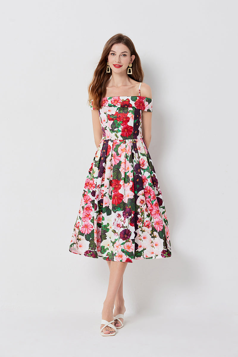 Women Summer Vacation Printed Floral A Line Dress