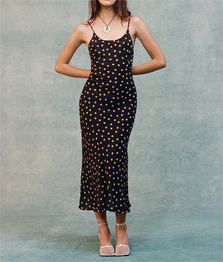 Summer Women Clothing Polka Dot Floral Dress Holiday Casual Sling Dress