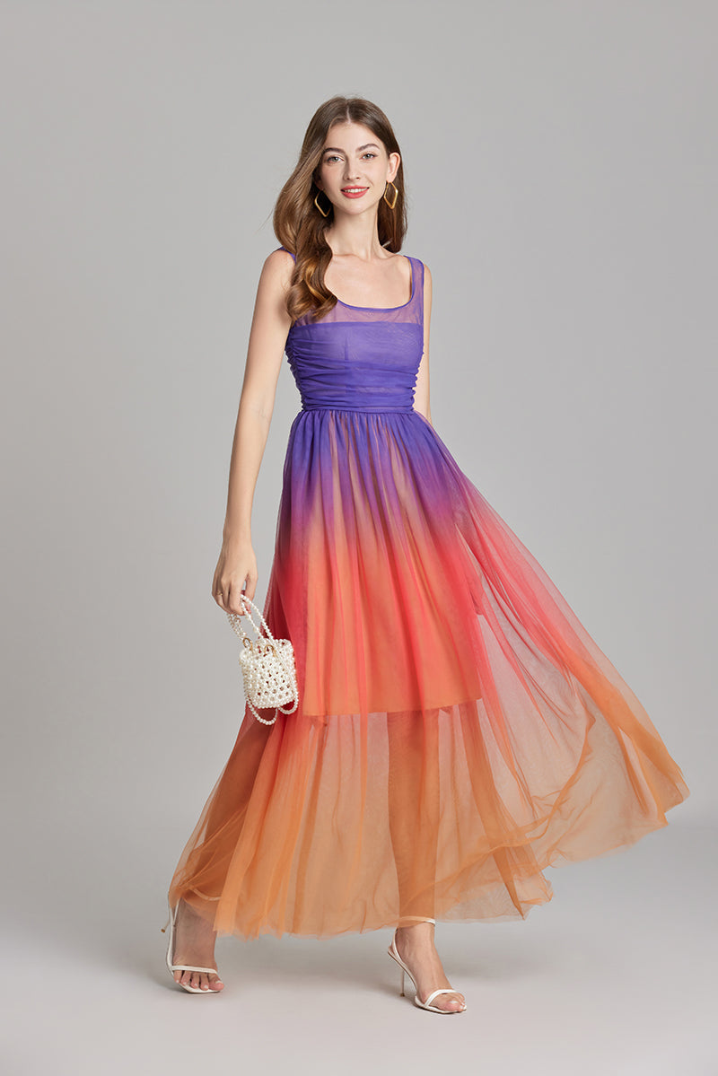 Women Summer Ombre Sleeveless A Line Maxi Dress