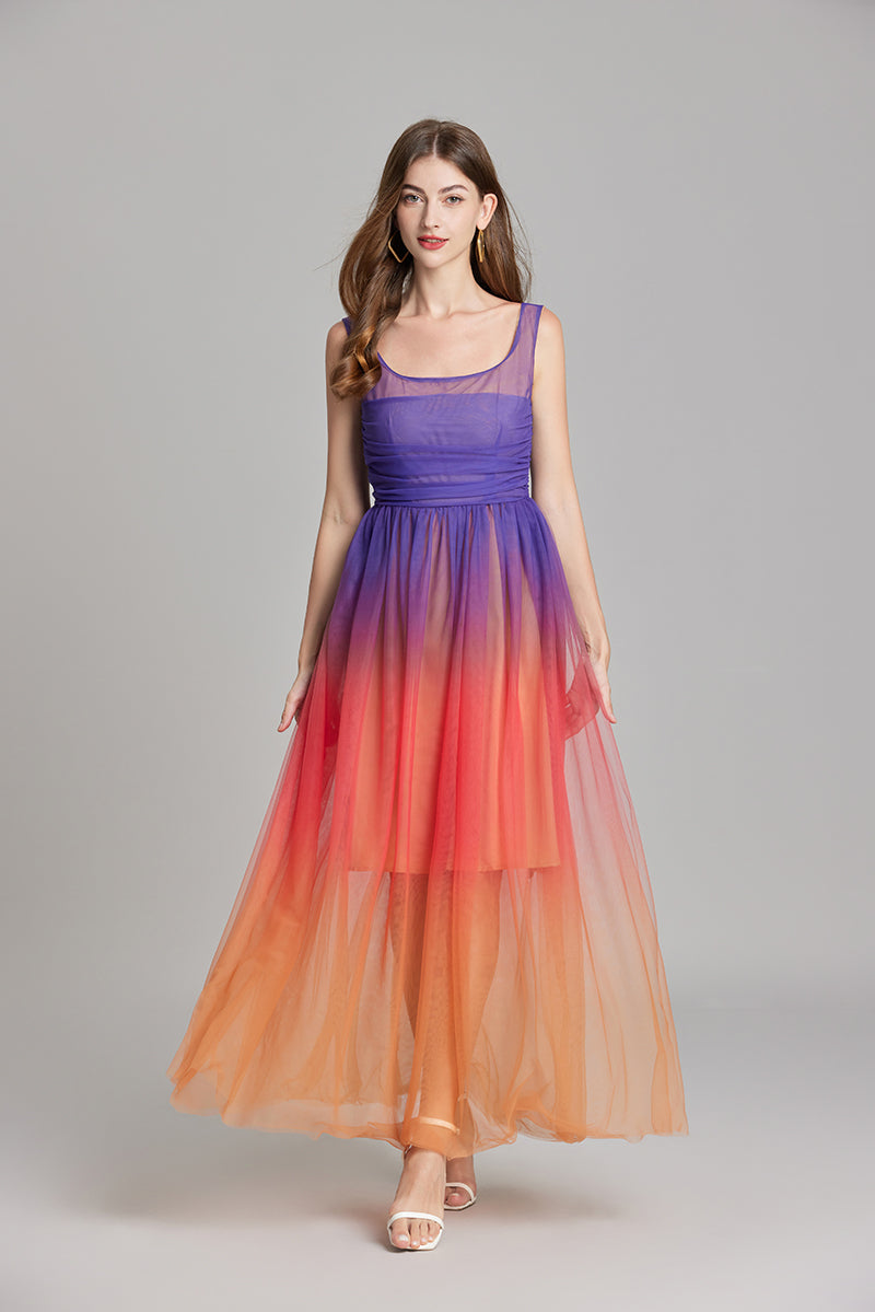 Women Summer Ombre Sleeveless A Line Maxi Dress