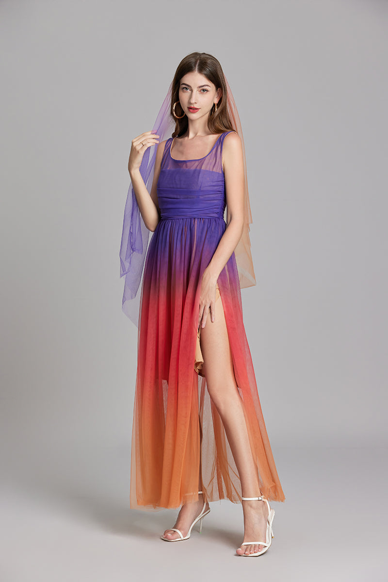 Women Summer Ombre Sleeveless A Line Maxi Dress Purple