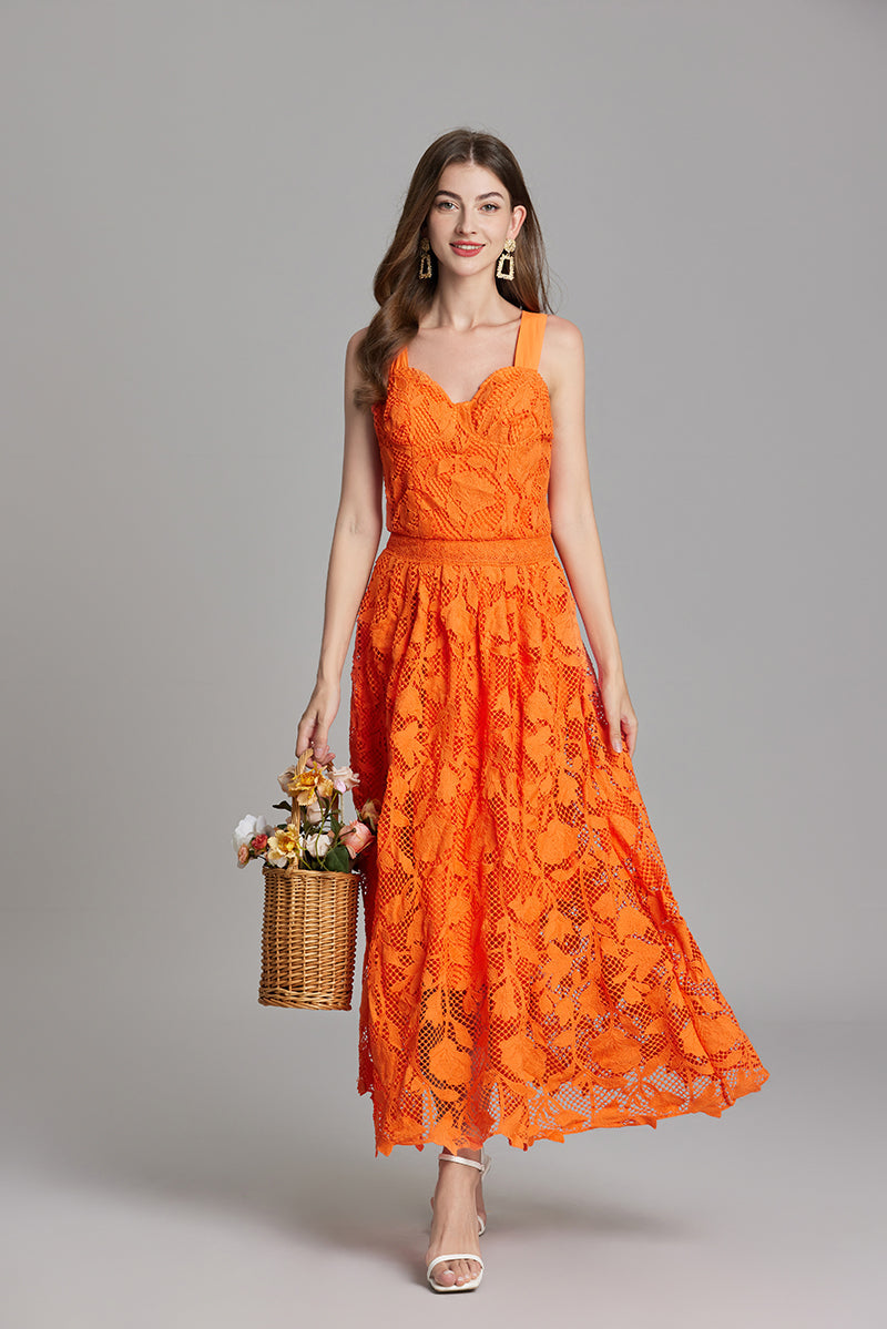 Women Summer Solid Sleeveless A Line Maxi Dress Orange