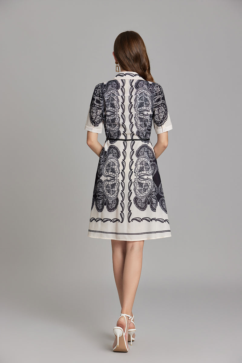 Women Summer Printed Button A Line Shirt Dress