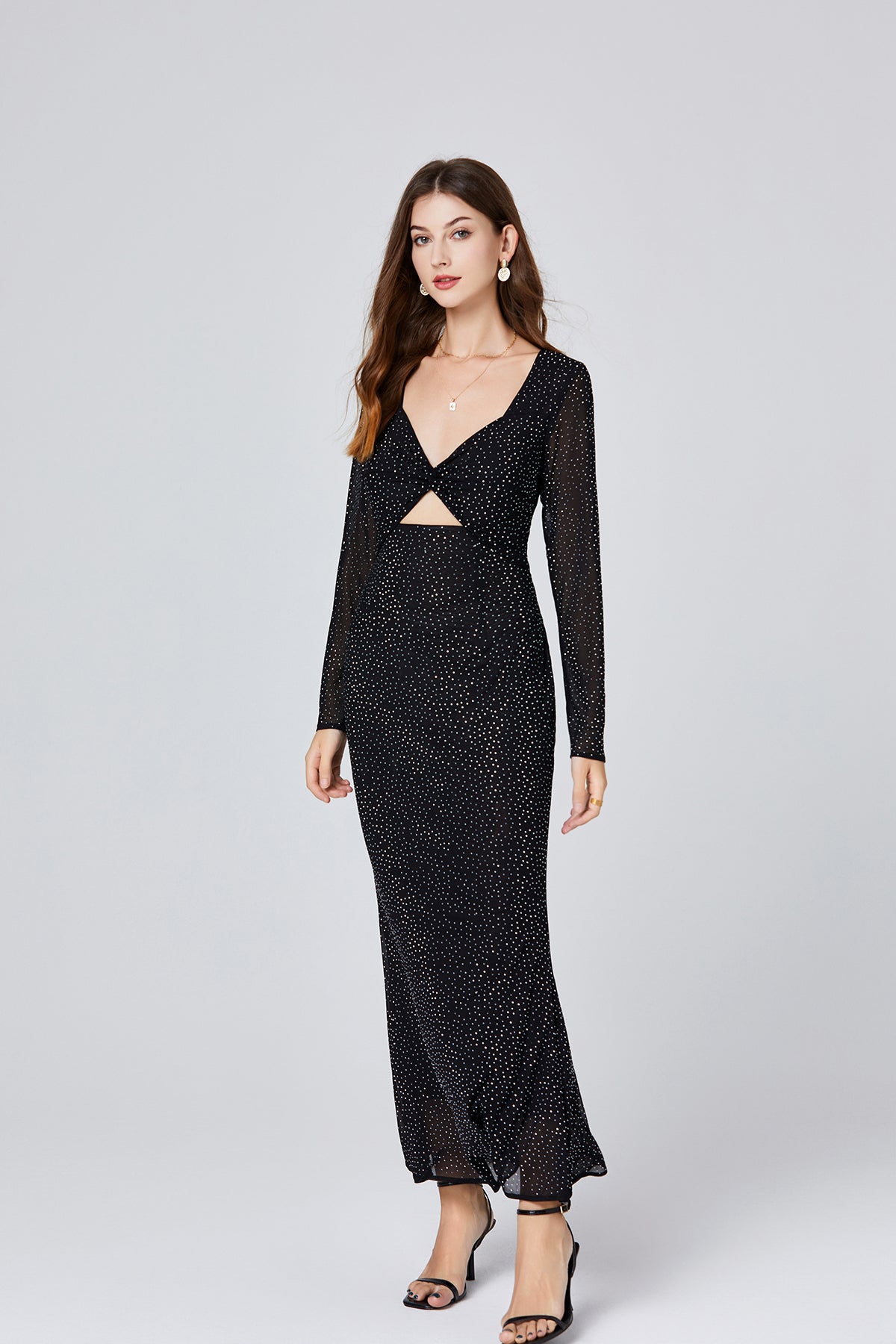 Women Spring Party V Neck Long Sleeve Sexy Maxi Dress