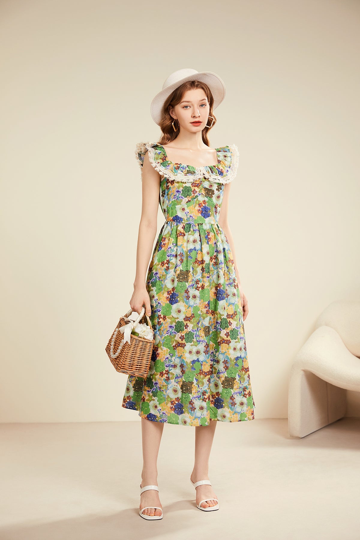 Women Summer Floral Off Shouldder Short Sleeve A Line Dress