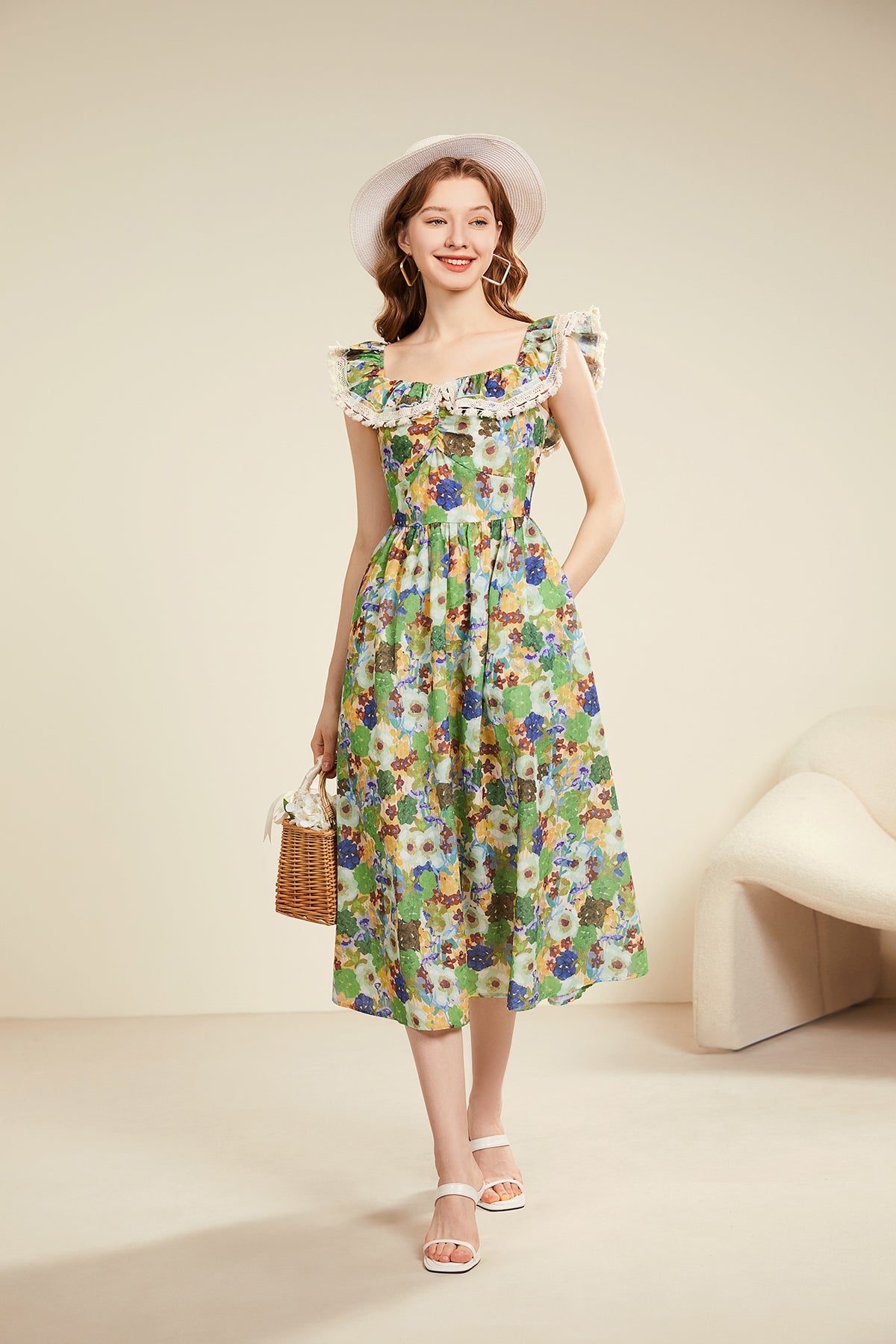 Women Summer Floral Off Shouldder Short Sleeve A Line Dress