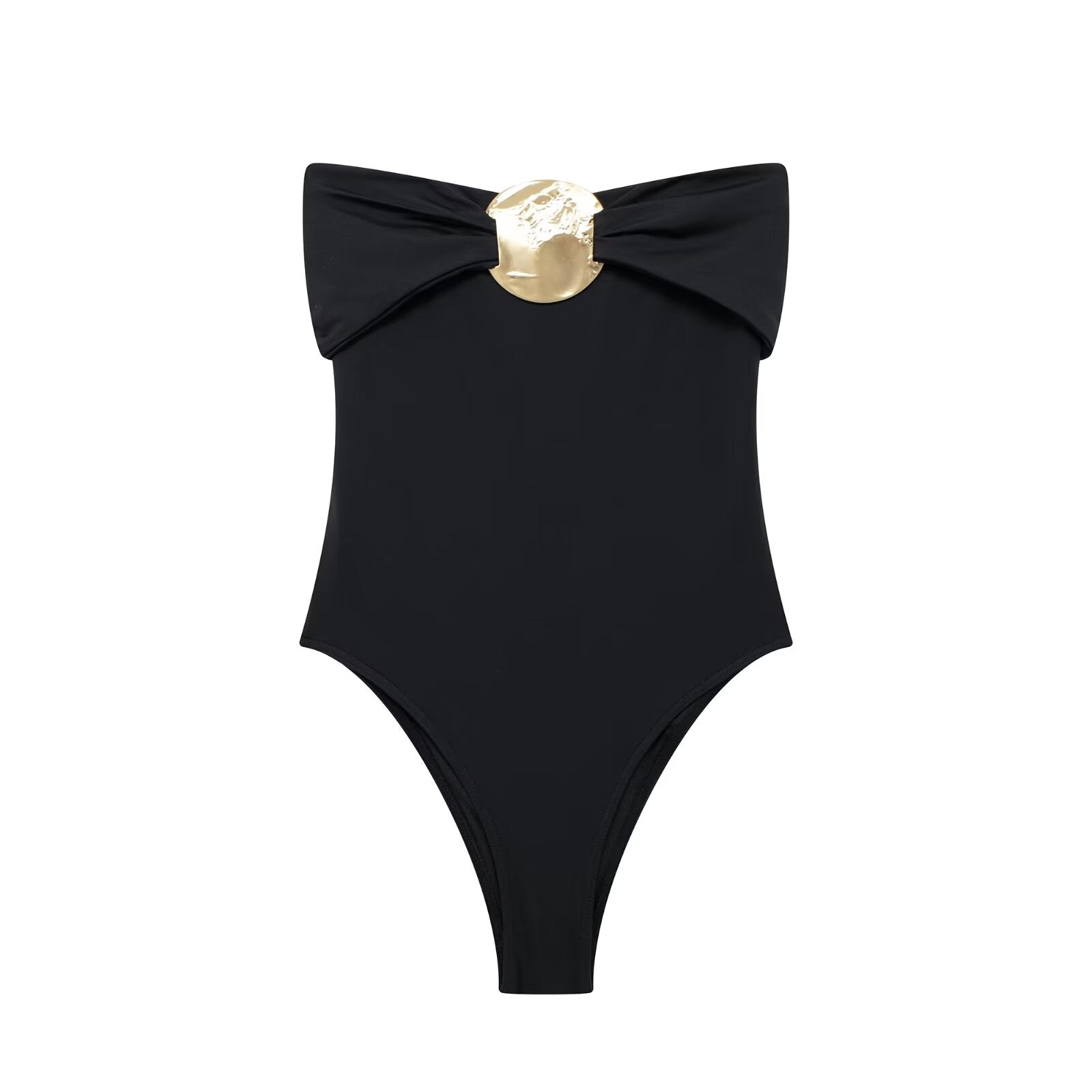 Summer Women Clothing Metal Decoration Off Neck Black Swimsuit Black