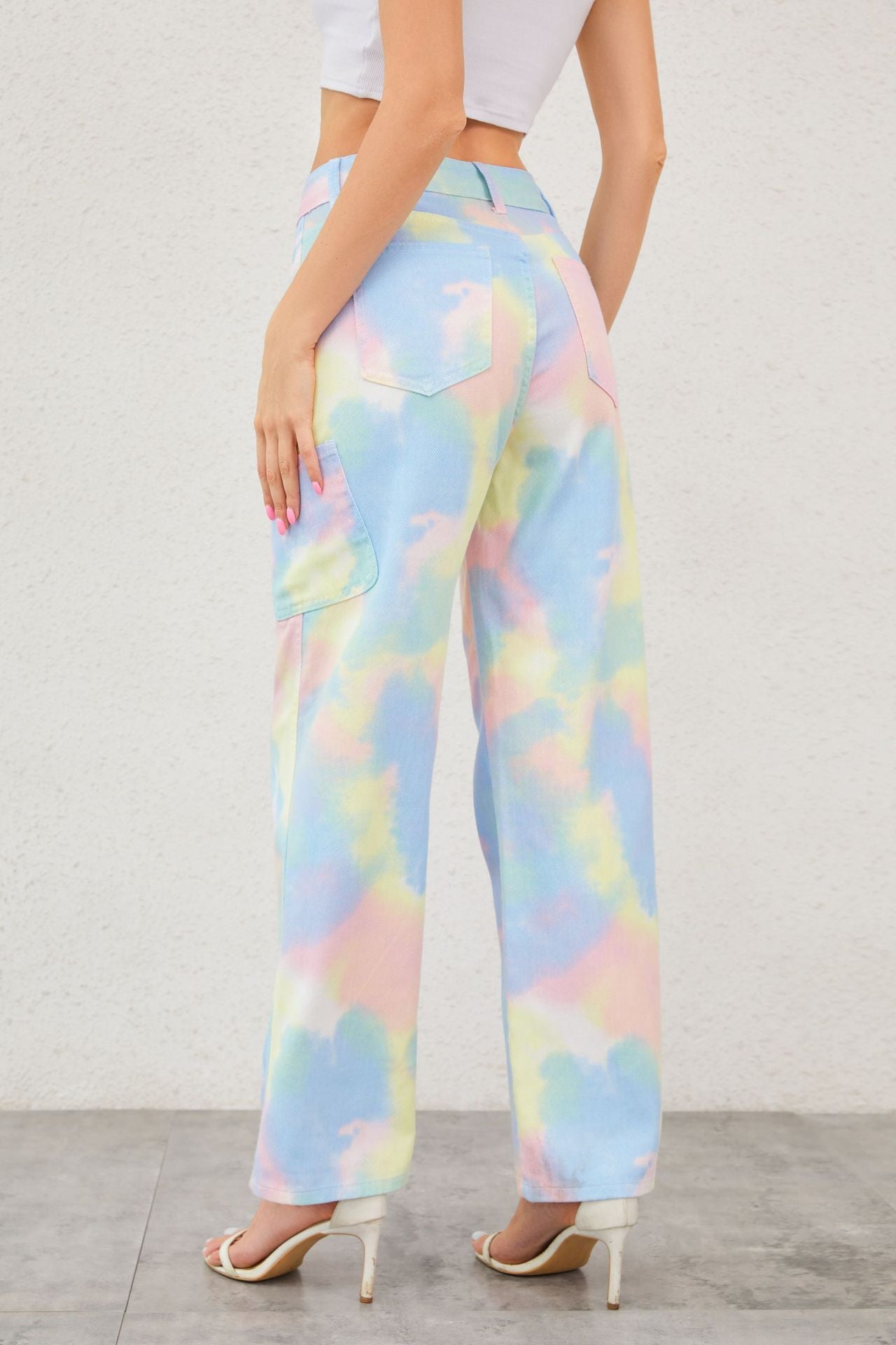 Summer Rainbow Tie Dyed Jeans Women Loose Straight Trousers Trend Multi