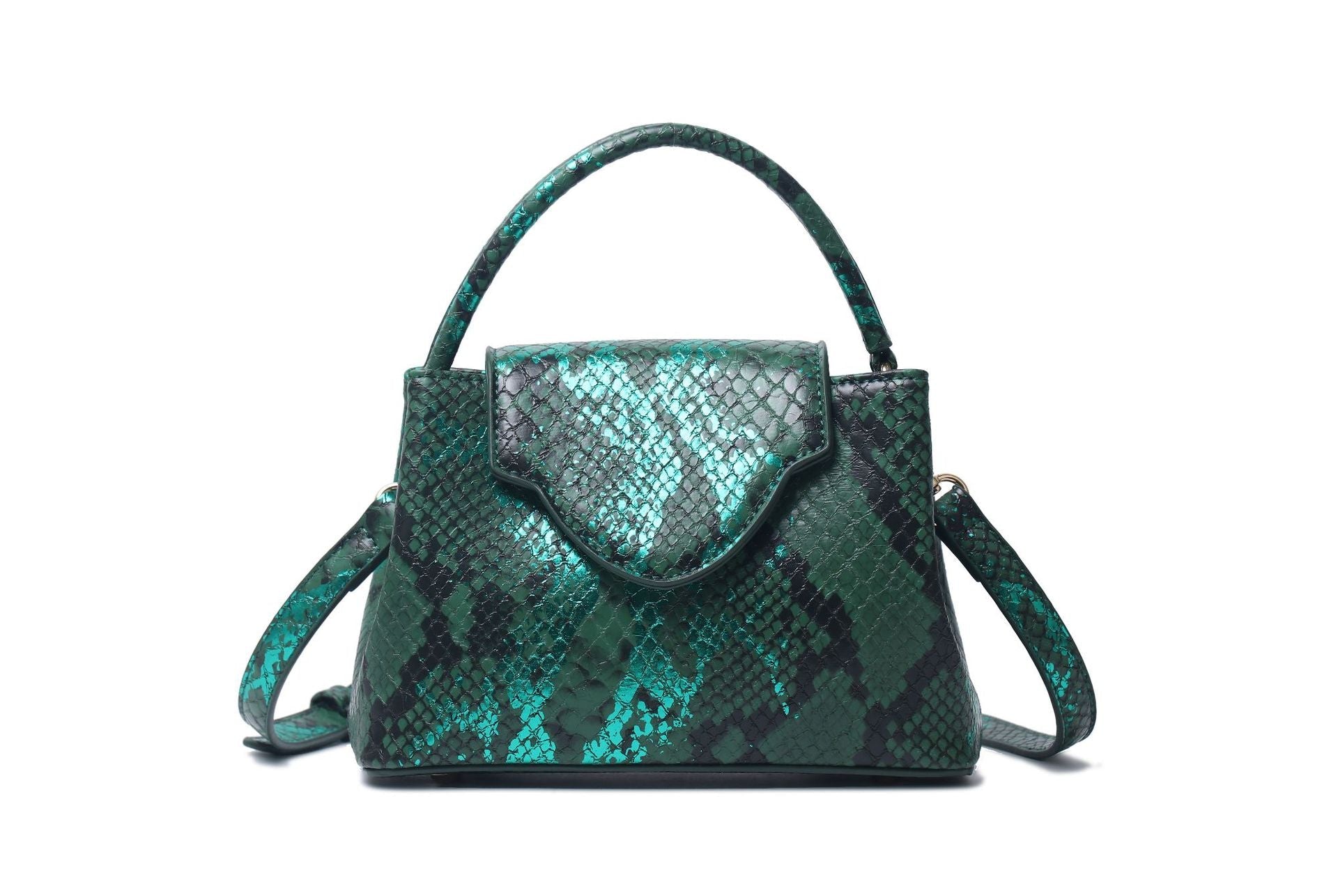 Women Bag Snake Pattern Handbag Top Product Ostrich Grain Shoulder Bag Messenger Bag One Size Snake Green