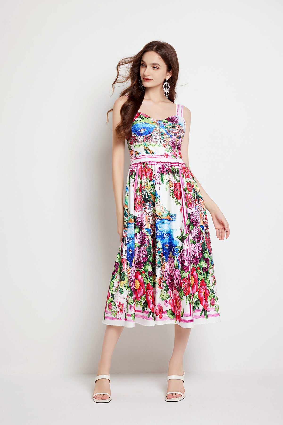 Women Summer Elegant Halter Print A Line Dress Multi