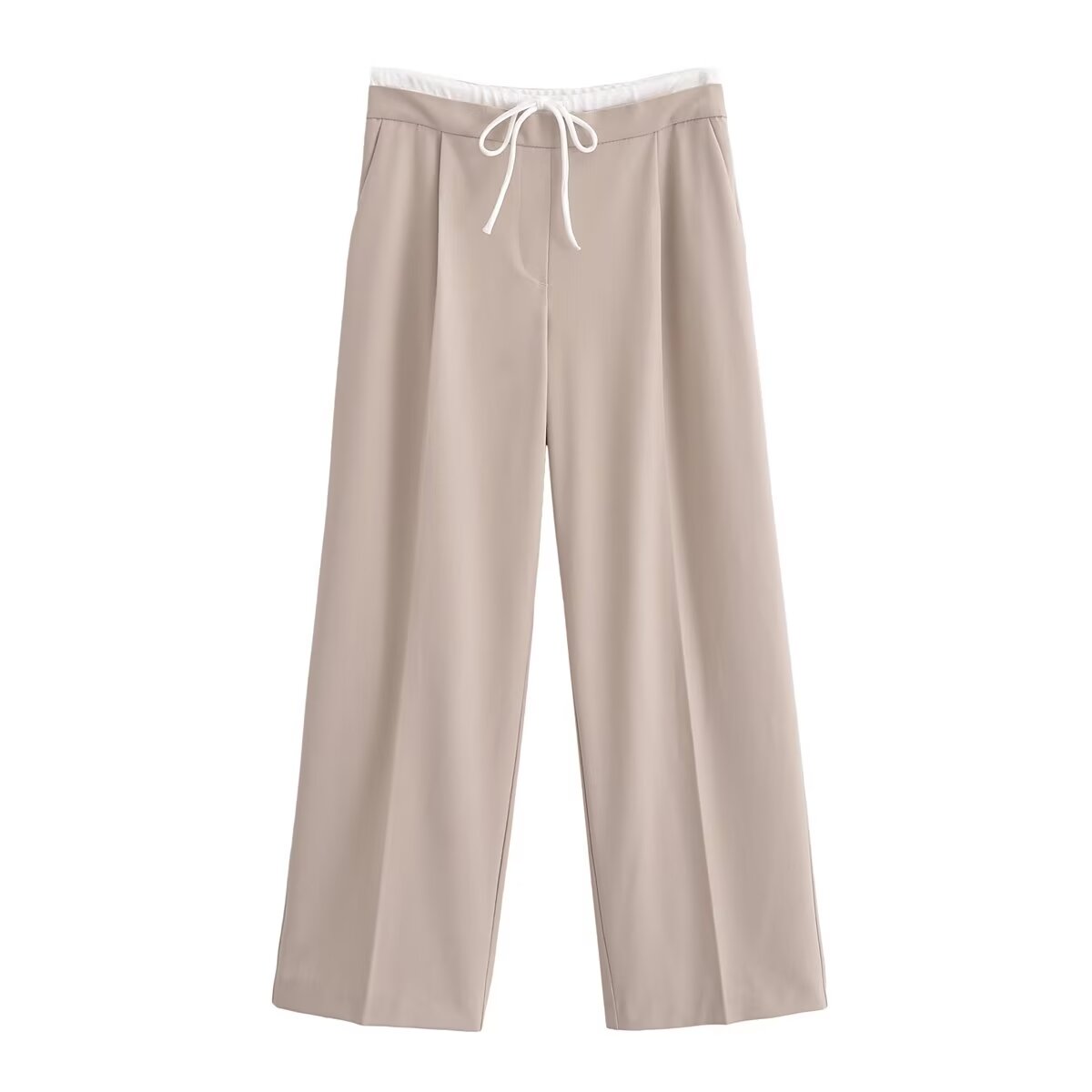 Women Clothing Autumn Winter Elastic Waist Drawstring Design Loose Slimming Wide Leg Pants Casual Pants Khaki