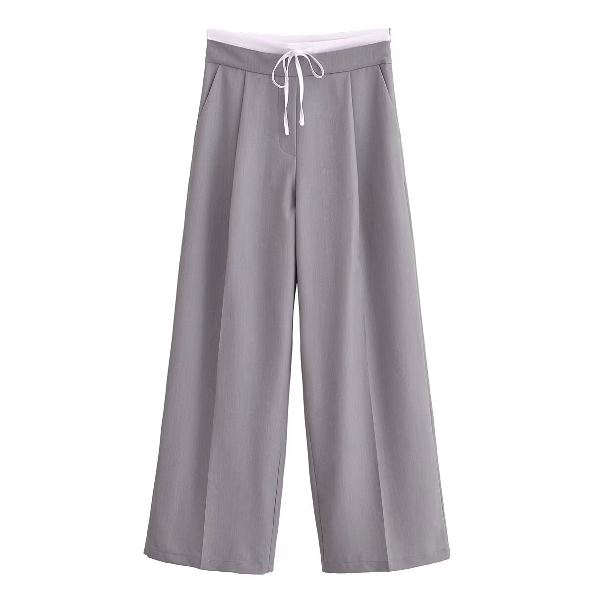 Women Clothing Autumn Winter Elastic Waist Drawstring Design Loose Slimming Wide Leg Pants Casual Pants Gray