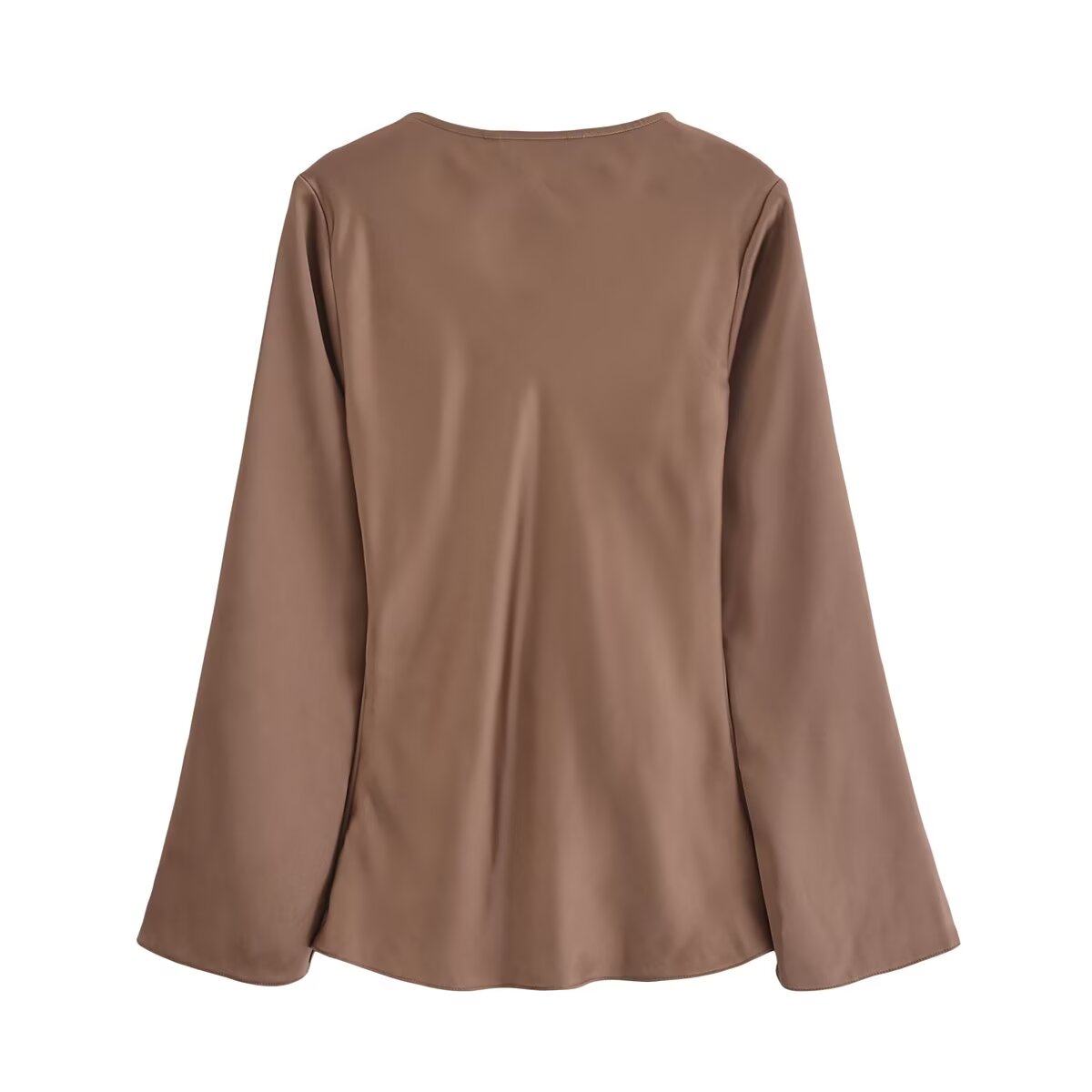 Women Bowknot Silk Satin Texture Long Sleeve Shirt