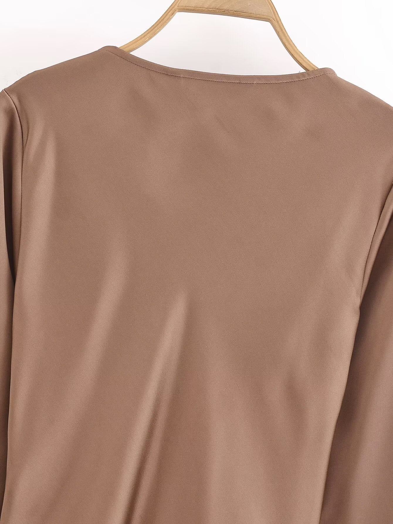 Women Bowknot Silk Satin Texture Long Sleeve Shirt