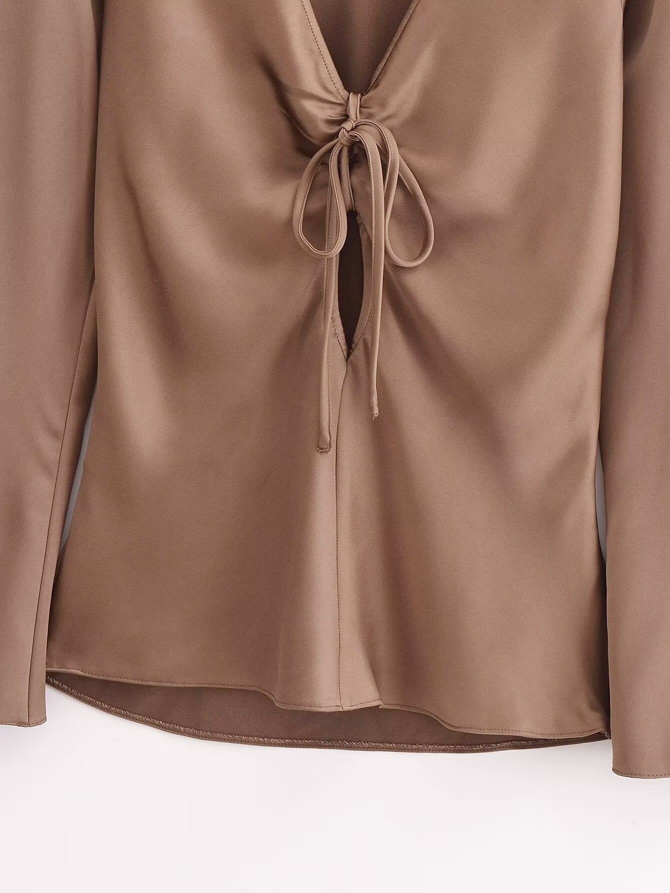 Women Bowknot Silk Satin Texture Long Sleeve Shirt